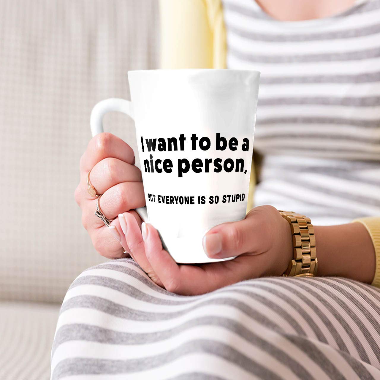 Funny Coffee Mug - Nice Person Stupid Latte Cup with Comfortable Handle & Two-Sided Print | Durable Ceramic Mug by Wellcoda | Perfect for Office Humor, Gifts & Morning Coffee Laughs
