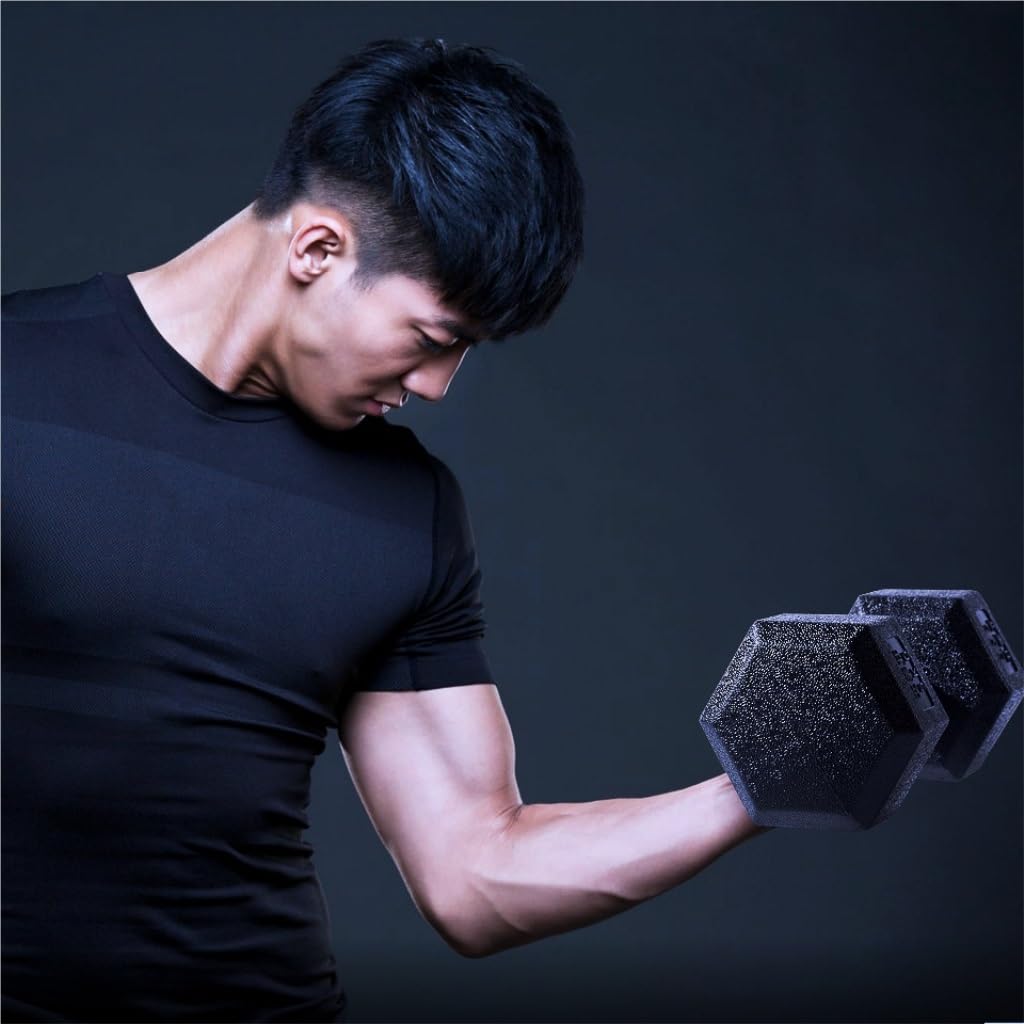 Hexagonal Rubber Coated Dumbbells for Men & Women - 1kg Black Home Gym Equipment for Strength Training, Fitness & Workout - Perfect for Home Gym, Weightlifting & CrossFit