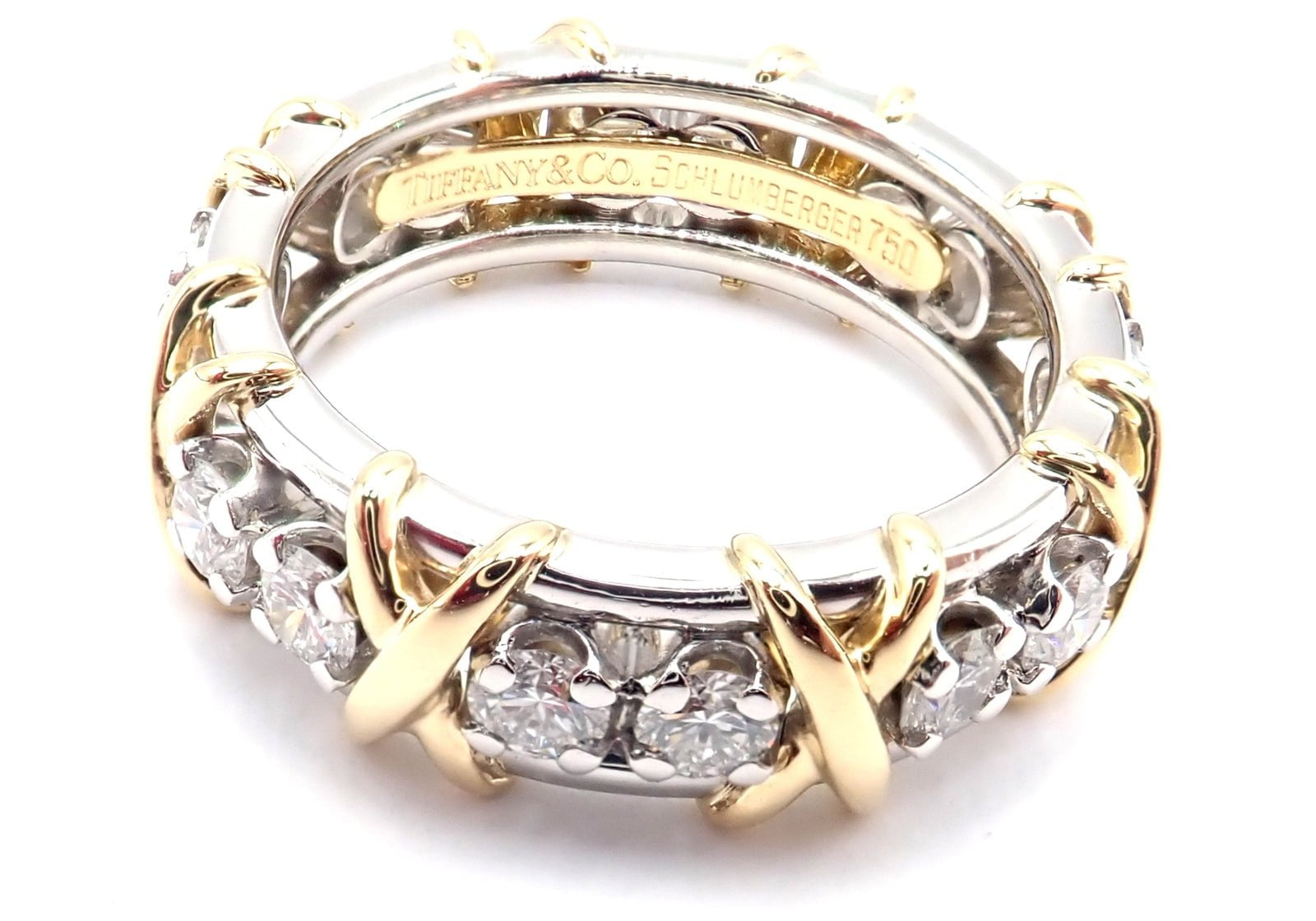 Tiffany & Co Schlumberger 18k Gold Platinum Diamond Ring - 16 Stone Wedding Band Size 6 for Women - Perfect for Engagement, Anniversary & Special Occasions