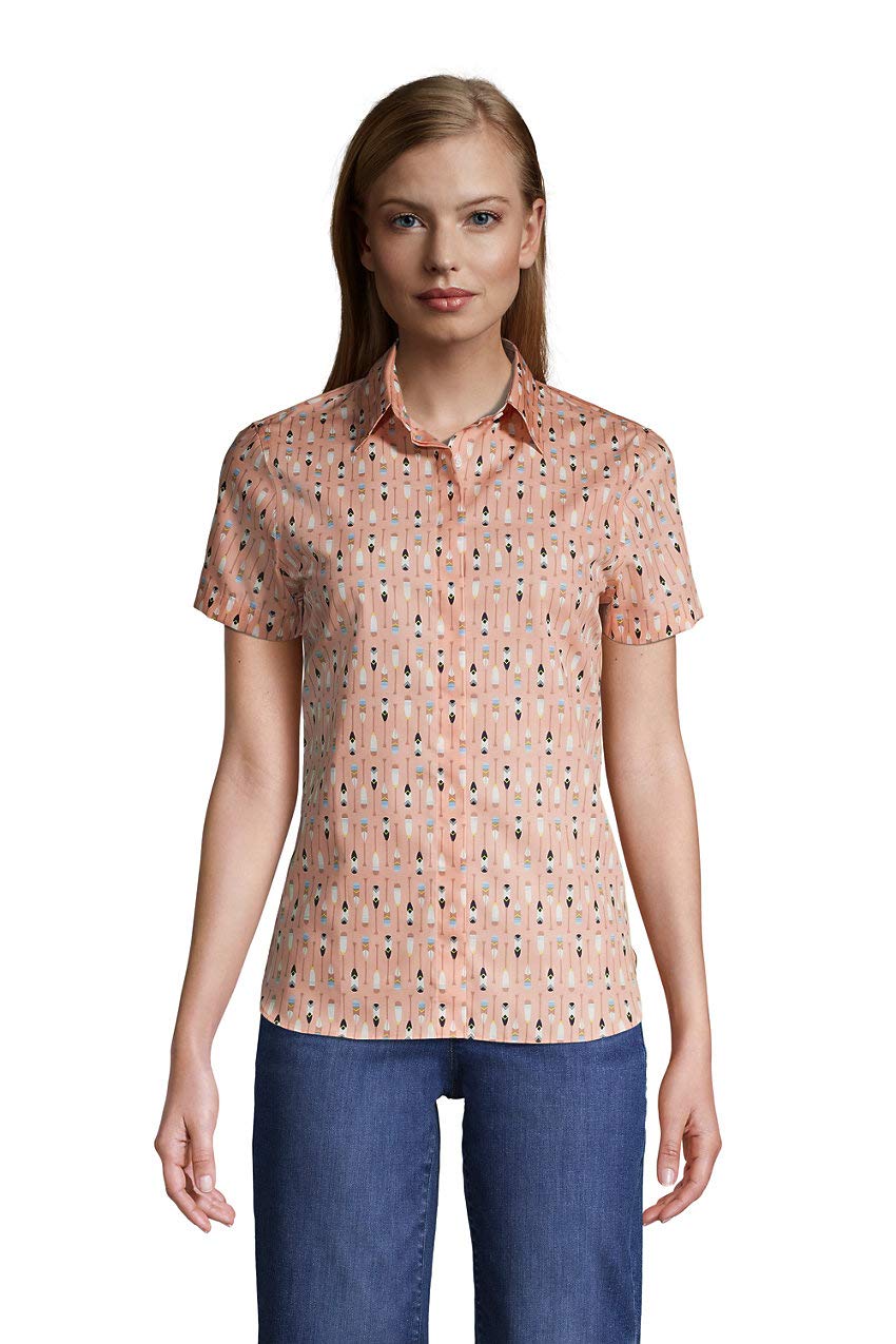 Lands' End Women's Short Sleeve Wrinkle-Free No Iron Button Down Shirt - Perfect for Office, Business Casual & Travel