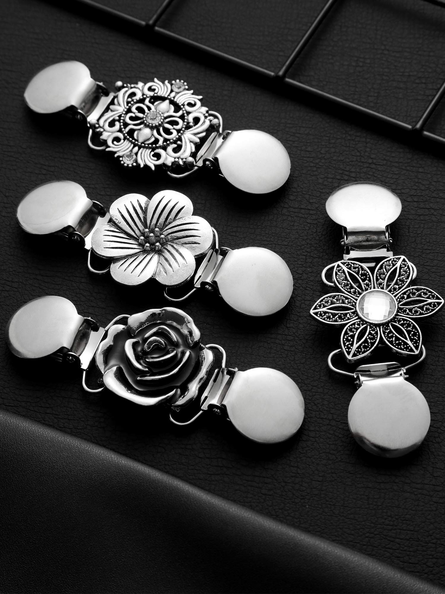 Vintage Sweater Shawl Clips for Women - 4 Piece Set with Retro Cardigan Collar & Dress Shirt Brooch Clips - 4 Elegant Styles for Layering Outfits, Office Wear & Special Occasions
