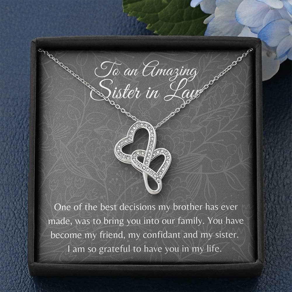 Handmade Personalized Double Heart Necklace - Sister-in-Law Jewelry Gift for Birthday, Christmas & Special Occasions | Thoughtful Message Card Jewelry for Sister-in-Law, Best Friend & Loved Ones | Perfect for Anniversaries, Bridal Showers & Heartfelt Surprises