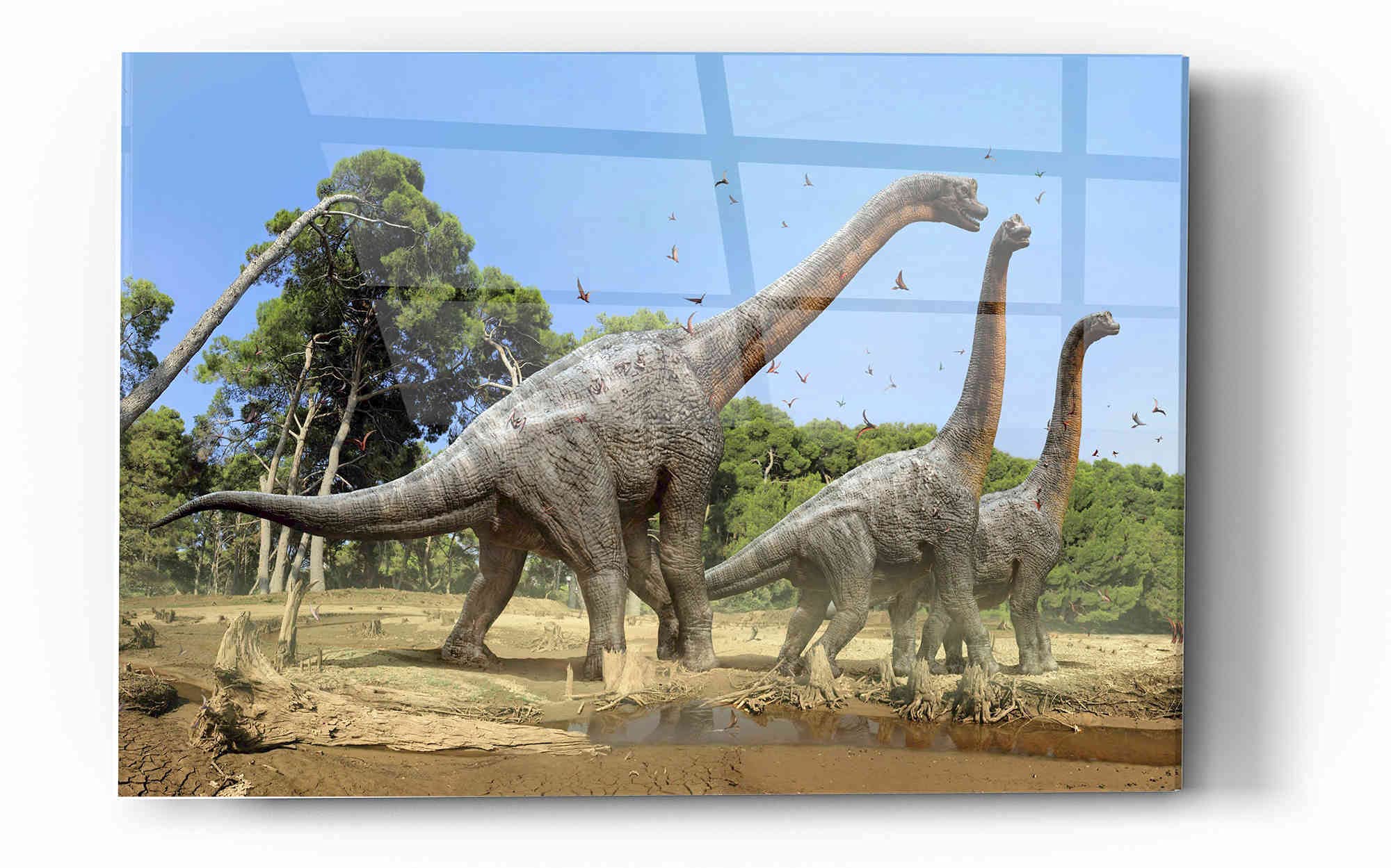 Brachiosaurus Dinosaur Wall Art - 16x24 Inch Acrylic Glass Canvas Print - Modern Home Decor for Living Room, Bedroom & Office