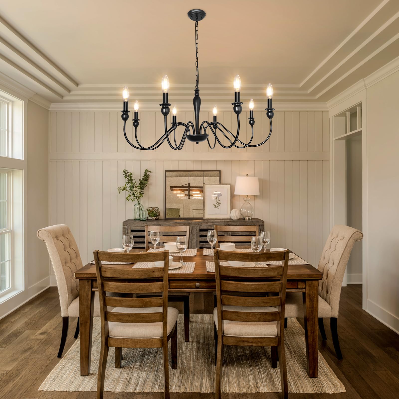 LASENCHOO 8-Light Farmhouse Chandelier - Black Industrial Rustic Ceiling Light Fixture for Dining Room, Living Room, Bedroom, Foyer & Kitchen Island | Perfect for Farmhouse, Industrial & Rustic Home Decor