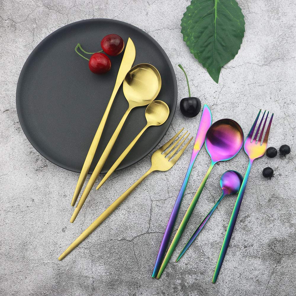 Premium 24-Piece Matte Gold Stainless Steel Flatware Set - Service for 6, Elegant Dinnerware Cutlery for Formal Dining & Special Occasions