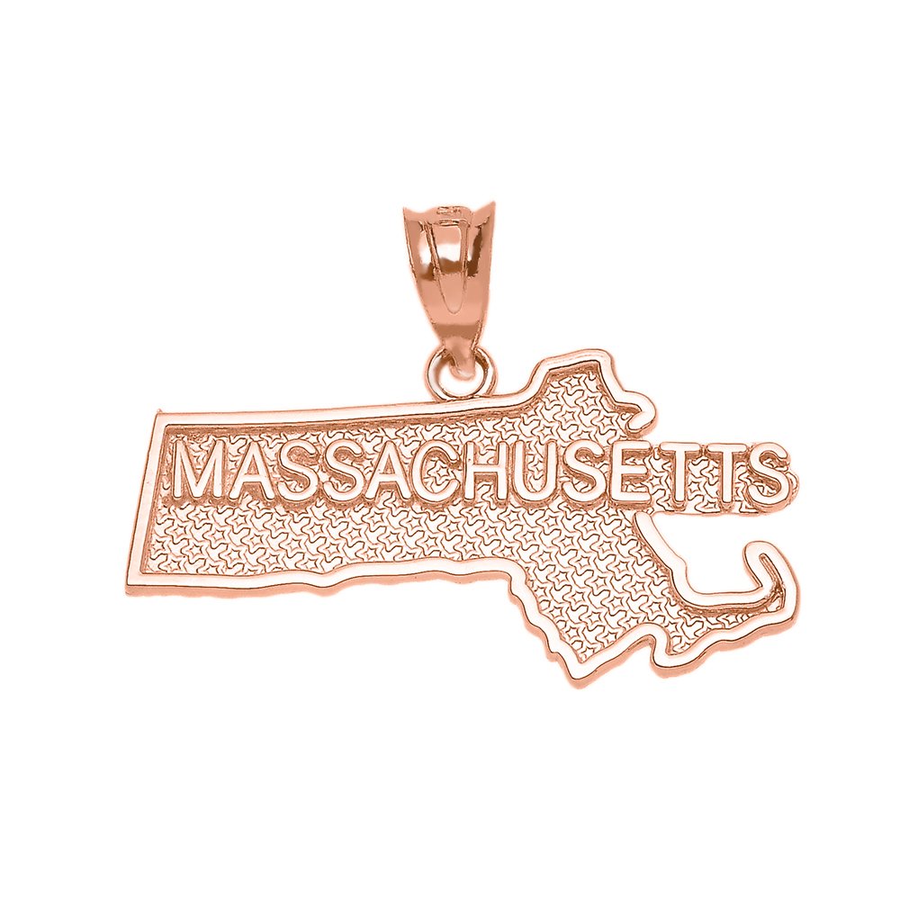 14k Rose Gold Massachusetts State MA Map Charm Pendant - Perfect for Necklaces, Bracelets & Travel Jewelry Gifts
