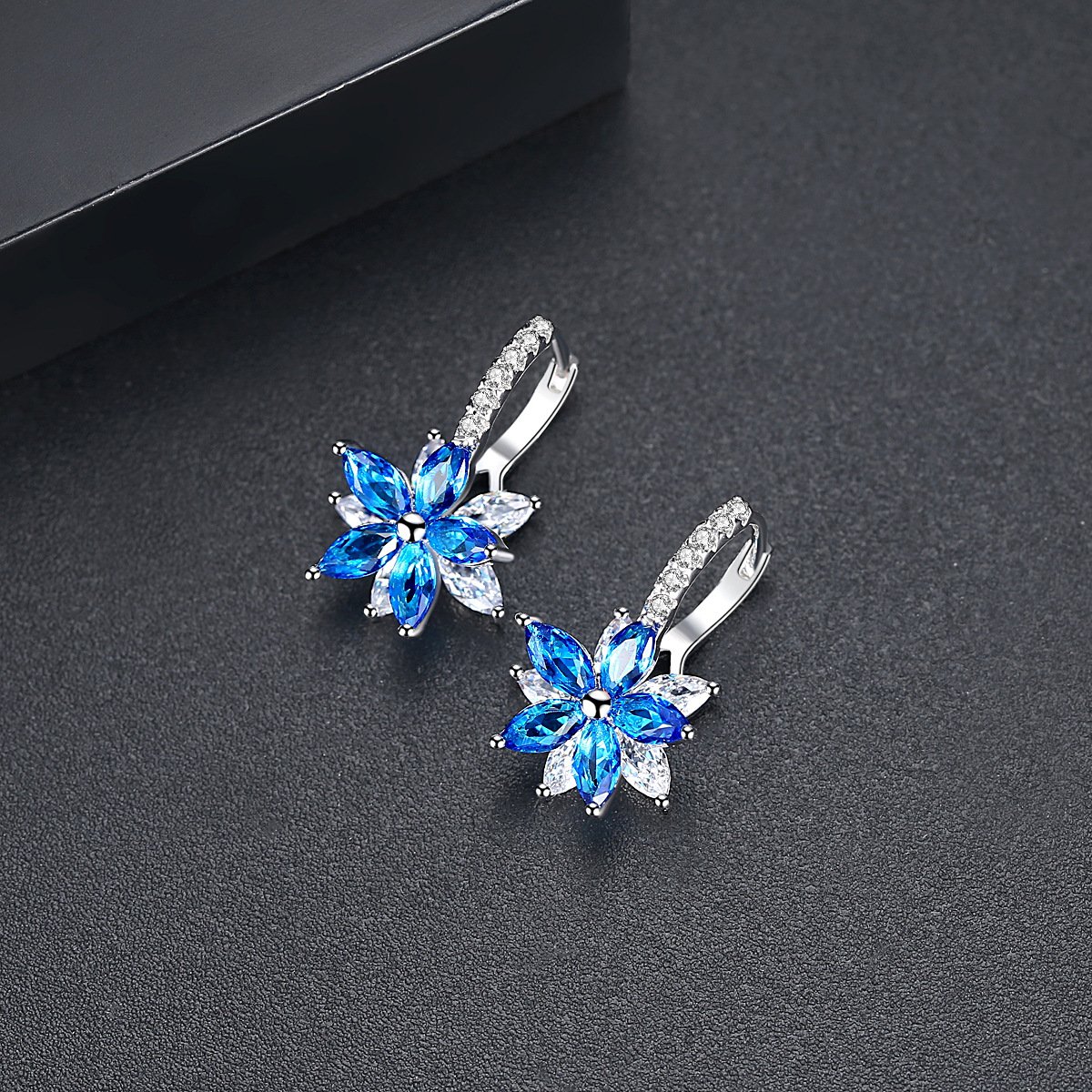 Josfeva Silver Hoop Earrings for Women - 13mm*22mm White Gold Plated Double Flower Earrings with Cubic Zirconia, Hypoallergenic Crystal Hoop Earrings for Sensitive Ears - Perfect Gift for Women & Girls - Ideal for Weddings, Parties & Everyday Wear