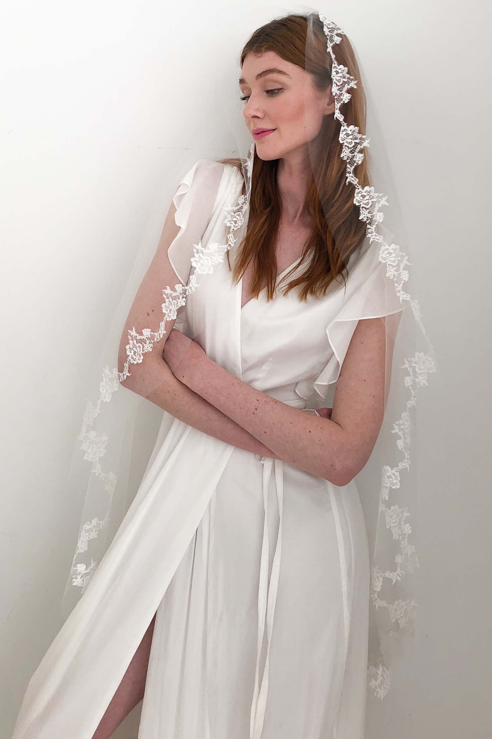 Elegant French Lace Mantilla Wedding Veil - Handmade Bridal Headpiece for Church, Cathedral & Vintage Style Weddings