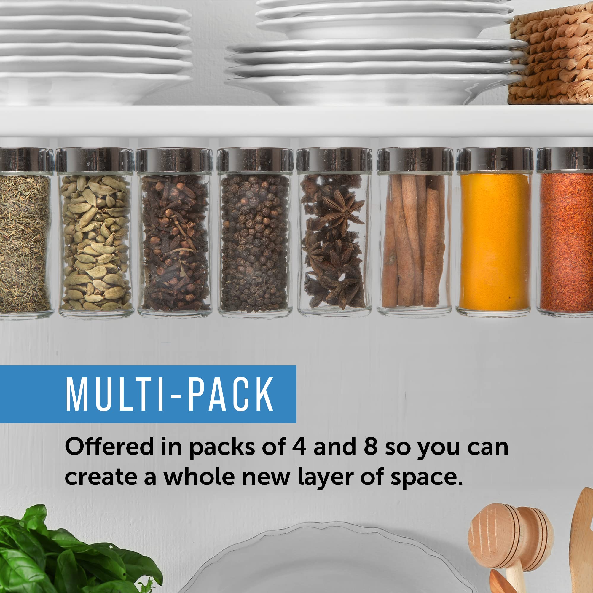 4-Pack Magnetic Spice Jar Organizers - Space Saving Kitchen Storage Solution - Easy Install Pantry & Cabinet Organizer - Strong Magnetic Spice Rack for Cupboards & Shelves - Perfect for Small Kitchens, RVs & Dorm Rooms
