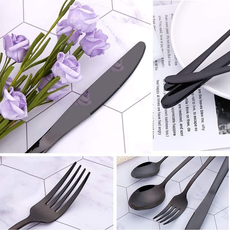 24-Piece Stainless Steel Flatware Set - Black Silverware Cutlery for Western Dining (Includes Forks, Knives & Spoons) - Perfect for Dinner Parties, Restaurants & Home Entertaining