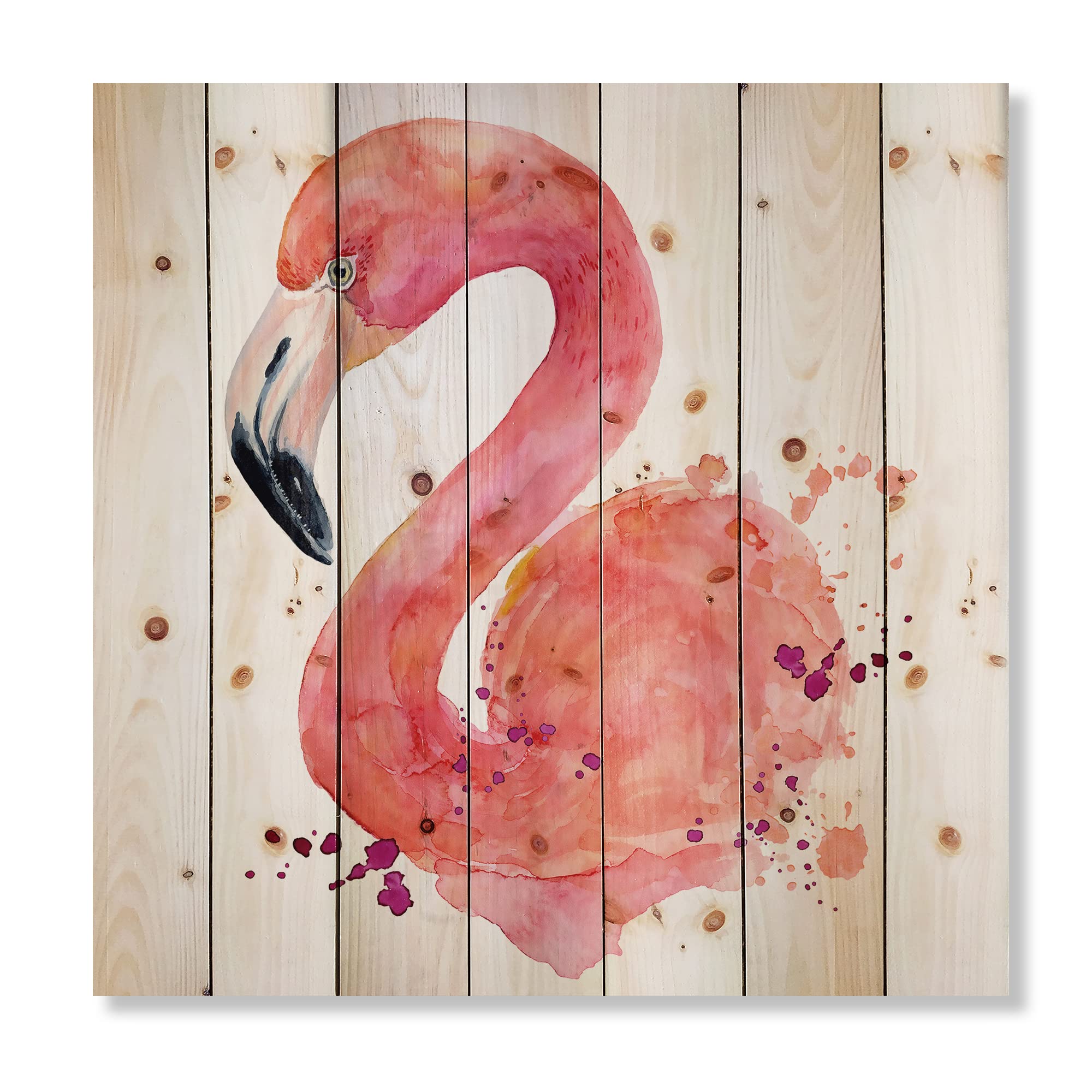Farmhouse Wood Wall Decor - Pink Flamingo Portrait on Natural Pine Wood, Large Animal Wall Art Panel for Living Room, Bedroom & Nursery Decor