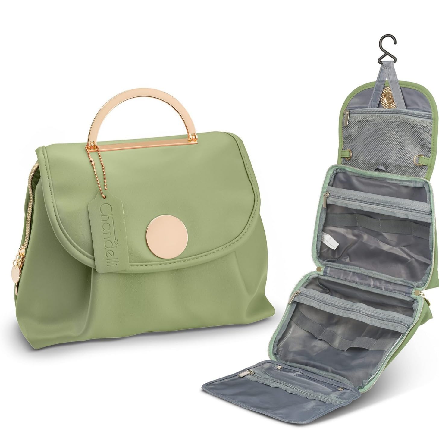 **Large Travel Toiletry Bag for Women & Men - Portable Hanging Cosmetic Organizer with Multiple Pockets, Waterproof Makeup Bag for Vacation, Business Trips & Gym (Green)**    *Perfect for Air Travel, Camping, Weekend Getaways & Daily Use*