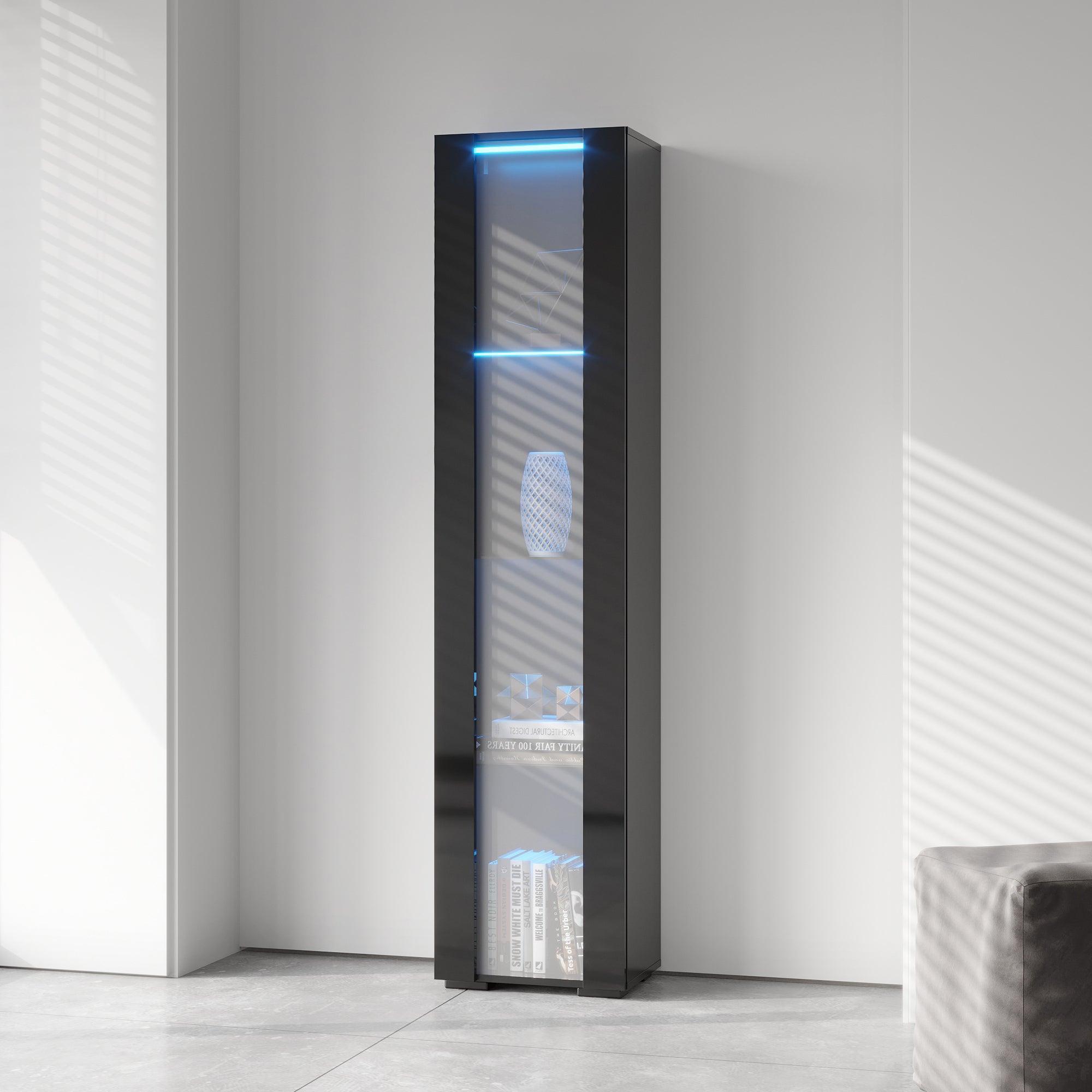 Modern Black Side Cabinet with Aluminum Strip LED Light - Spacious Storage for Living Room, Bedroom & Office Organization