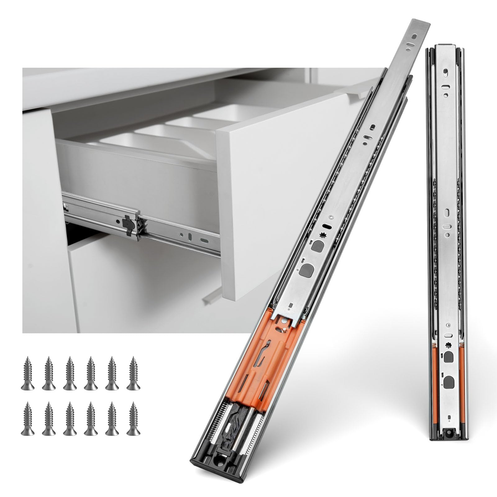 10 Pairs Heavy Duty 22 Inch Drawer Slides - Push to Open Soft Close, Full Extension Ball Bearing Cabinet Rails (100 LB Capacity) - Perfect for Kitchen Cabinets, Office Furniture & Storage Organization
