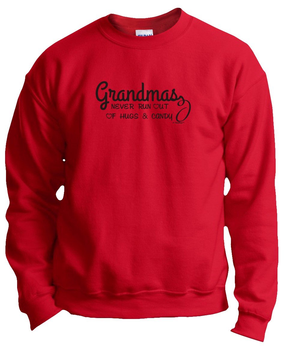 Grandma's Never Run Out of Hugs and Candy Crewneck Sweatshirt | Comfortable Women's Pullover | Cute Grandma Gift for Birthday & Christmas | Perfect for Family Reunions & Cozy Evenings