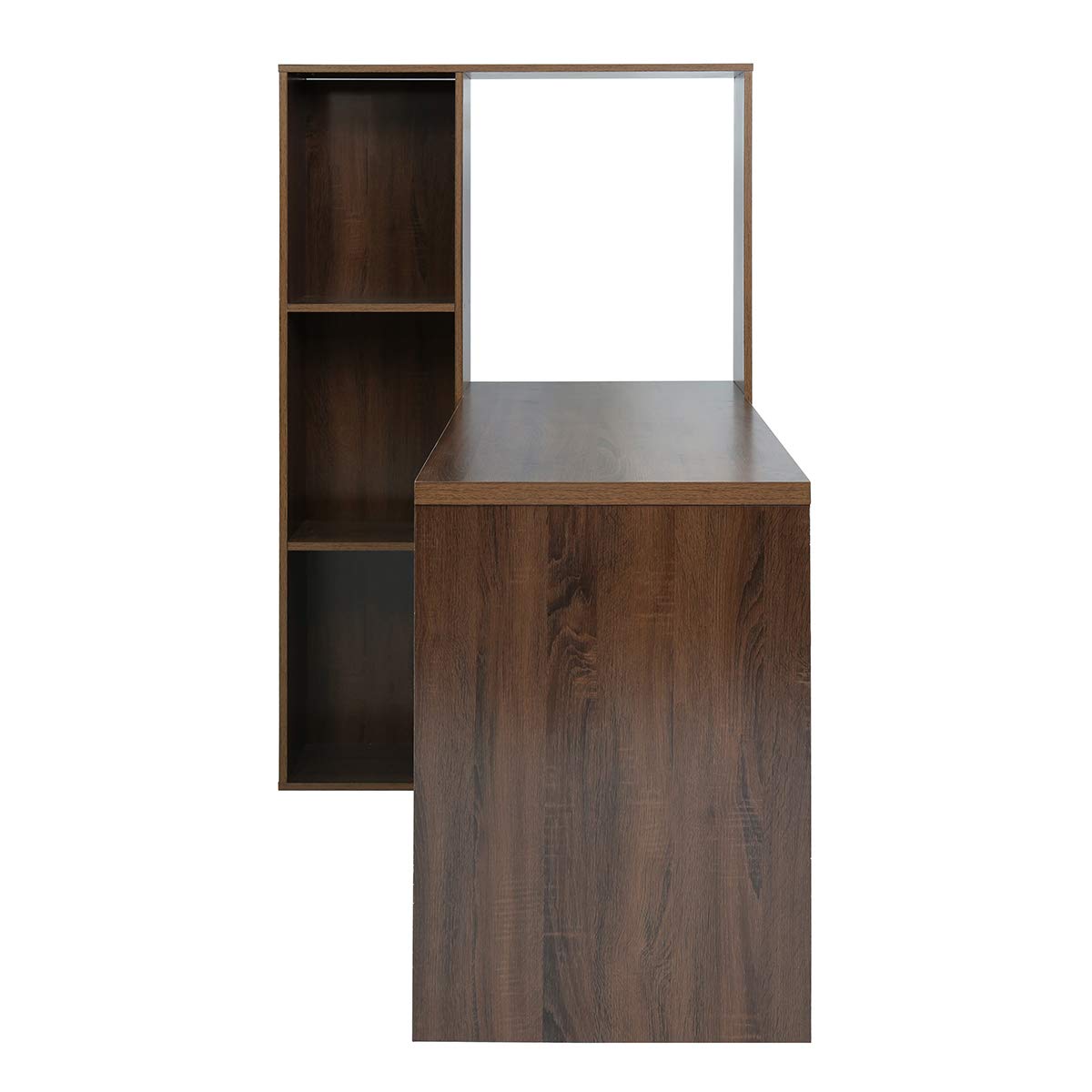 L-Shaped Computer Desk with 6-Tier Storage Shelves - Multifunctional Wooden Writing Table for Home Office, Study & Gaming - Walnut Finish Workspace Solution for Small Spaces & Remote Work