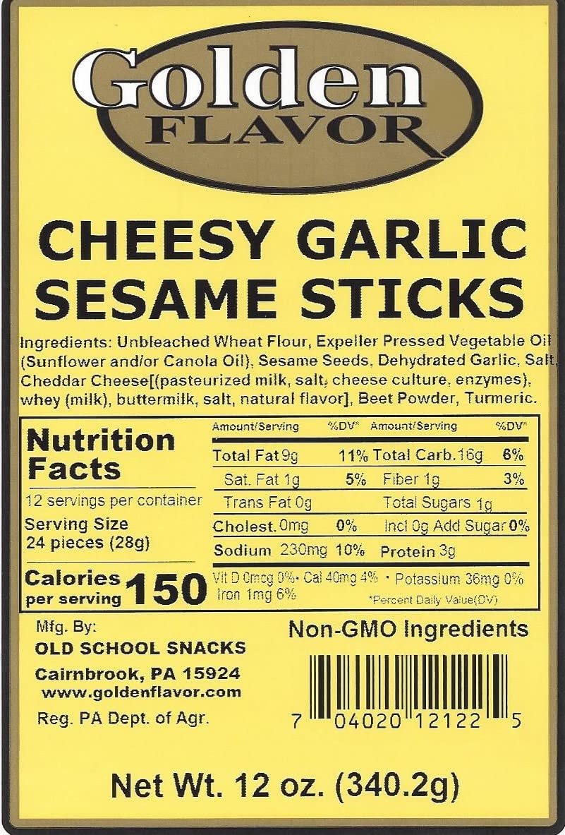 Golden Flavor Cheesy Garlic Sesame Sticks - 12 oz Bags (14 Pack) - Perfect for Snacking, Parties & Movie Nights