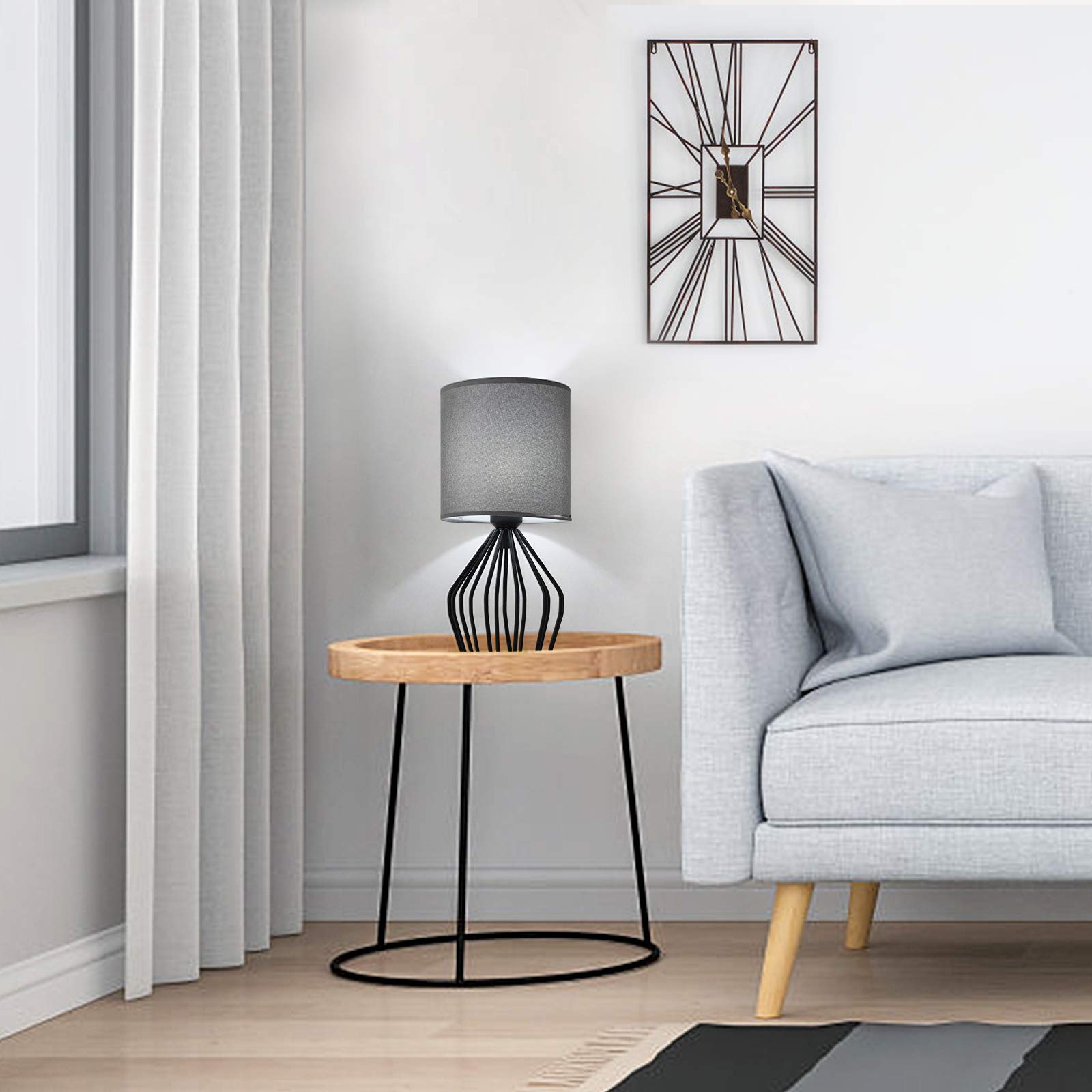 HAITRAL Farmhouse Table Lamp - Small Nightstand Lamp for Bedroom, Black Metal Cage Table Lamp with Hollowed Out Base for Living Room, Dorm, Office - Perfect for Cozy Reading Nook, Home Office Lighting and Bedside Ambience