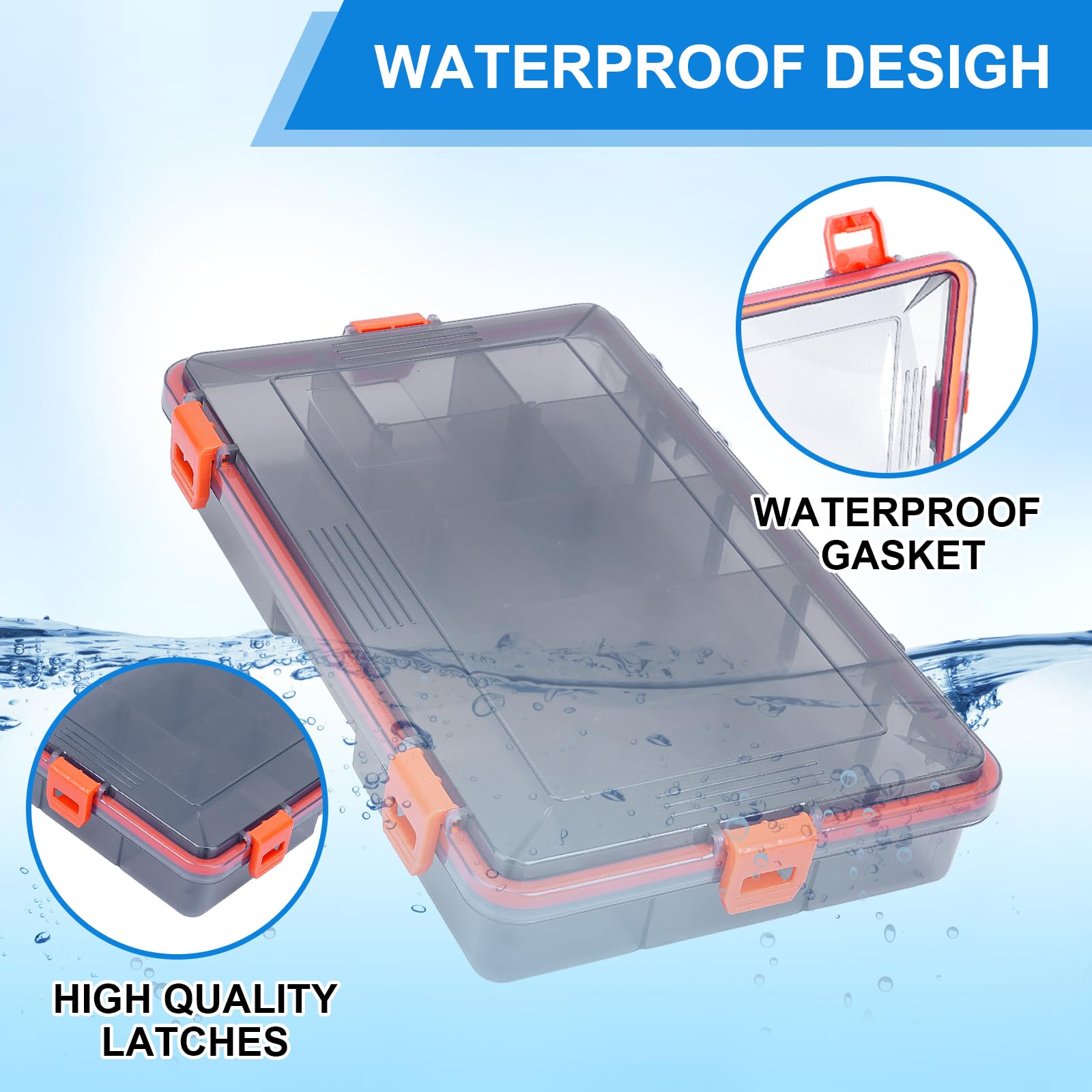 UCEC 3600 Tackle Box Organizer - Waterproof Plastic Fishing Storage with 12 Adjustable Dividers | Portable Lure & Bait Organizer for Freshwater & Saltwater Fishing | Ideal for Boat, Shore & Ice Fishing Trips