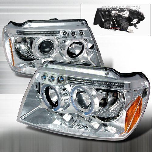 Halo LED Projector Headlights Chrome - Compatible with 1999-2004 Jeep Grand Cherokee - High Brightness for Night Driving & Off-Road Adventures