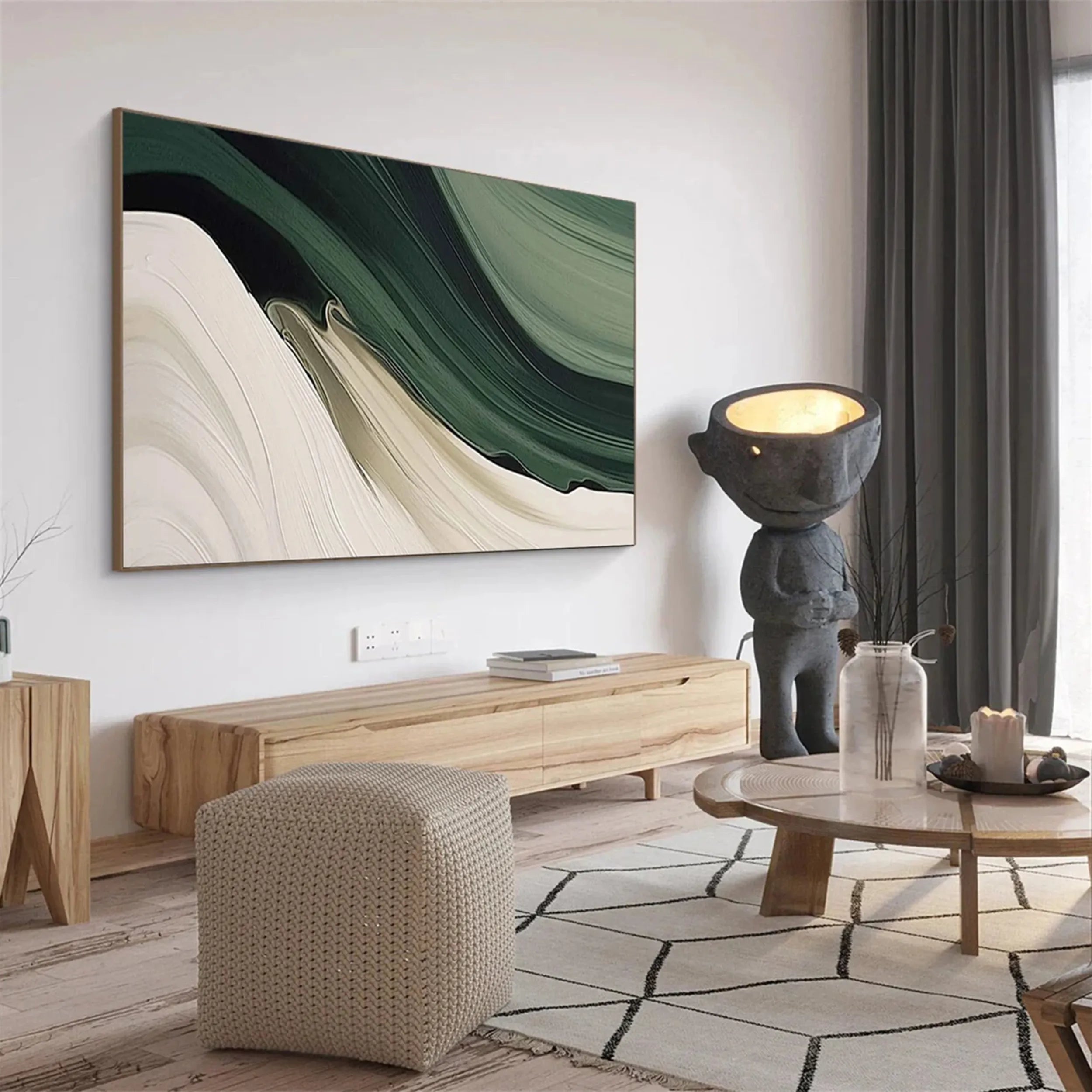 Blue & Green Abstract Wall Art Painting #BG045 - Modern Canvas Print for Living Room, Bedroom & Office Decor