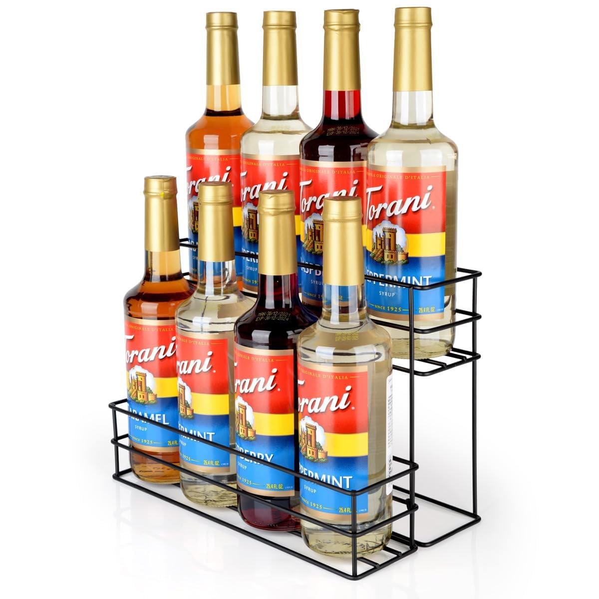 8-Bottle Coffee Syrup Organizer - 2-Tier Storage Shelf for Coffee Bar, Kitchen & Home - Perfect for Syrups, Wine & Condiments - Ideal for Coffee Shops, Bars & Family Kitchens