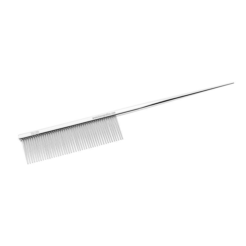 Tauro Pro Line Metallic Comb with Tail - Professional Grooming Tool for Dogs & Horses - Perfect for Show Preparation & Daily Brushing