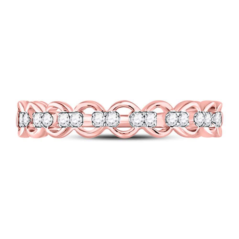 10K Rose Gold Women's Round Diamond Link Stackable Band Ring - 1/8 CTTW - Perfect for Everyday Wear, Anniversary Gifts & Bridal Jewelry