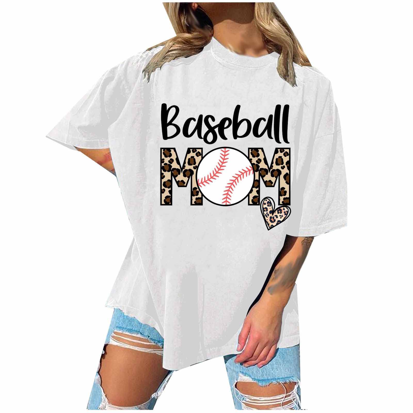 Funny Leopard Print Baseball Mom T-Shirt - Softball Mom Crew Neck Short Sleeve Top for Women - Perfect for Mother's Day, Games & Team Spirit