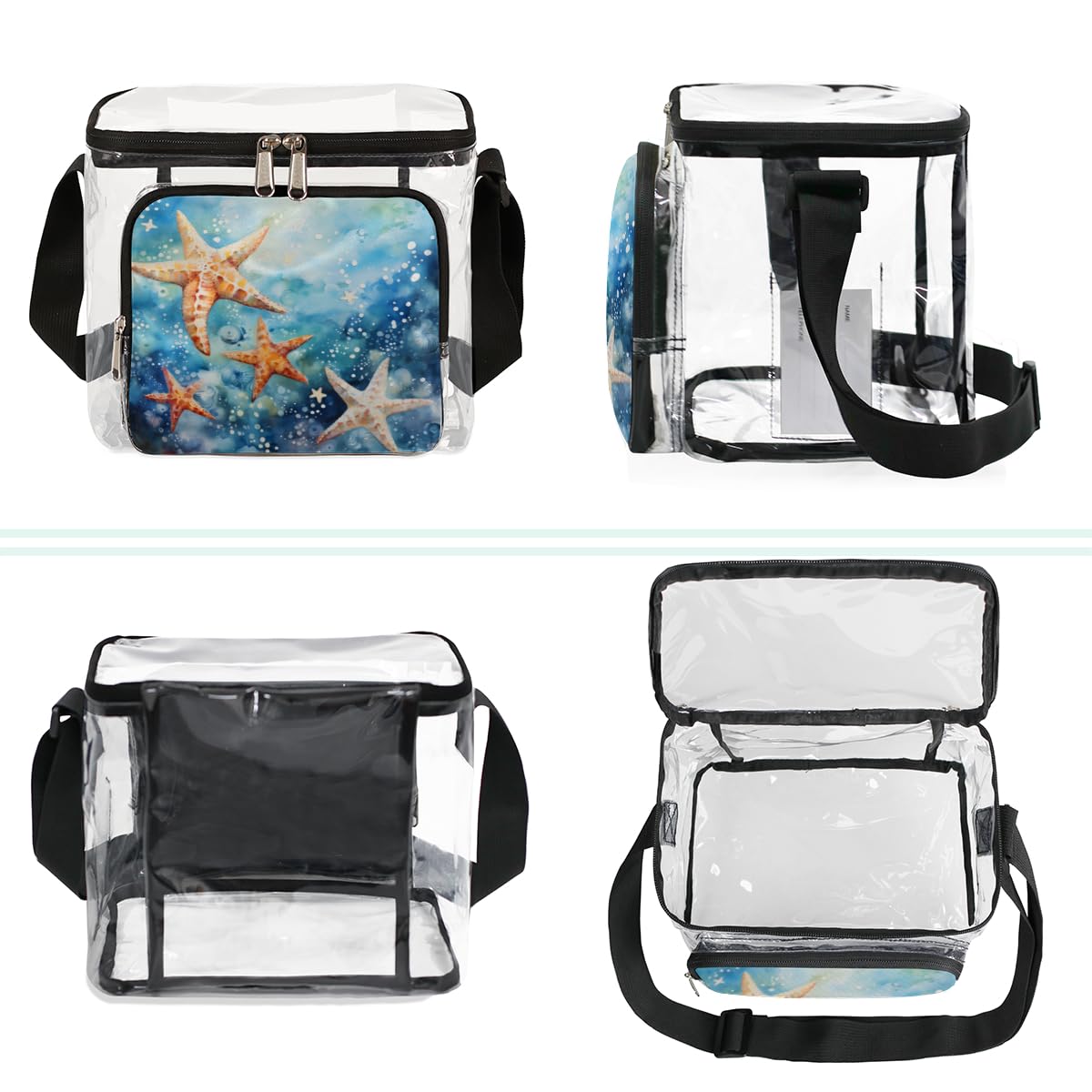 GzLeyigou Clear Starfish Tote Bag with Handles - Transparent Crossbody Shoulder Bag for Lunch, Beach, Travel, Picnic, Concerts & Sports Events (Stadium Approved) - Perfect for Summer Outings, Pool Parties & Vacation Essentials
