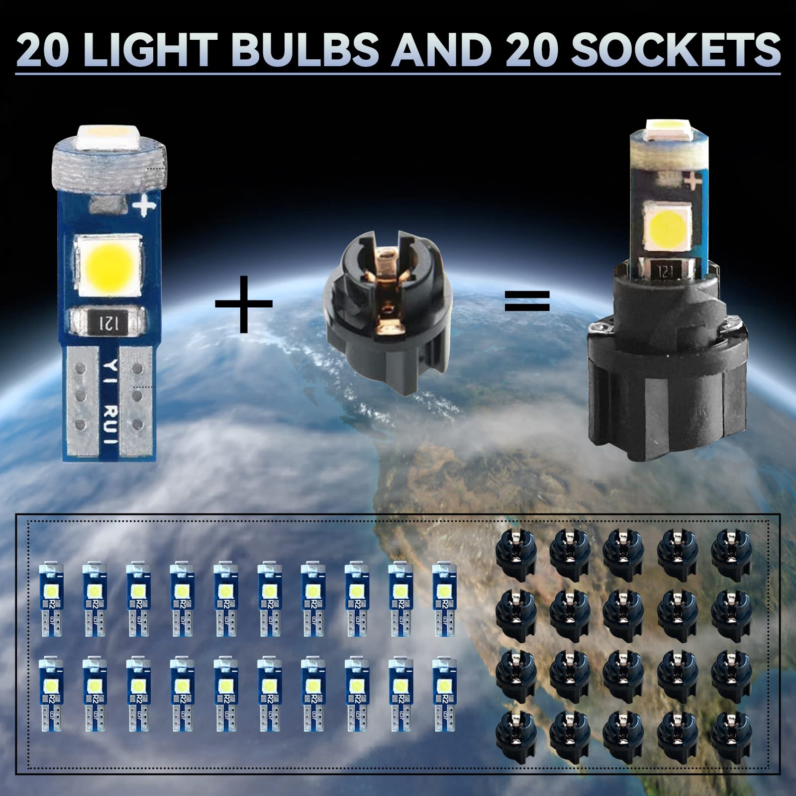 NTNEV Super Bright LED Bulb Dash Lights - T5 37 74 LED Bulb with Twist Lock Socket for PC74 PC37 Dashboard, Instrument Panel & Gauge Cluster - Perfect for Map Lights, Vanity Mirror & Glove Box Indicator (White) - Ideal for Car Interior Lighting & Night Driving Visibility