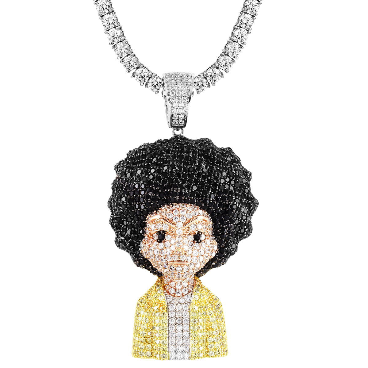 Men's Hip Hop Silver Pendant Necklace - Cartoon Character Bling Jewelry for Rappers & Streetwear Fashion | Perfect for Gifts, Parties & Urban Style Accessories