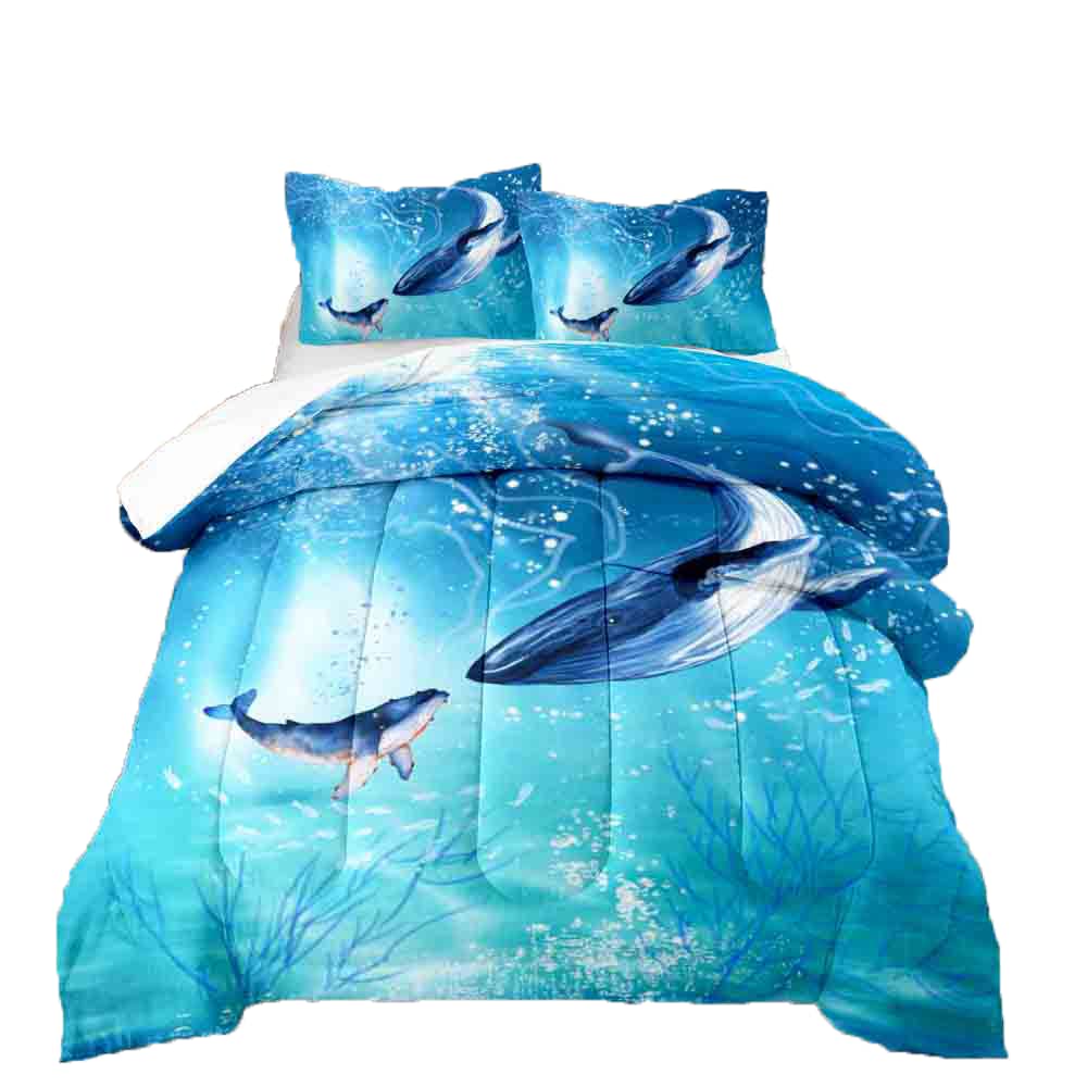 Suncloris Blue Marine Sea World Whale Queen Comforter Set - Ocean Animal Themed All-Season Bedding for Kids & Teens - Soft Quilt Set Perfect for Bedroom Decor (Queen Size) | Ideal for Coastal Themed Rooms, Dorm Decor, and Whale Lovers' Bedrooms