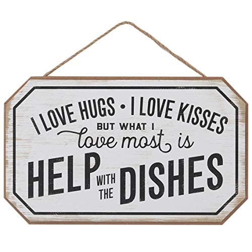 I Love Help with the Dishes Wooden Wall Art - Charming Kitchen Sign for Home Decor - Perfect Housewarming Gift - Ideal for Farmhouse, Apartment & Dining Room Decor