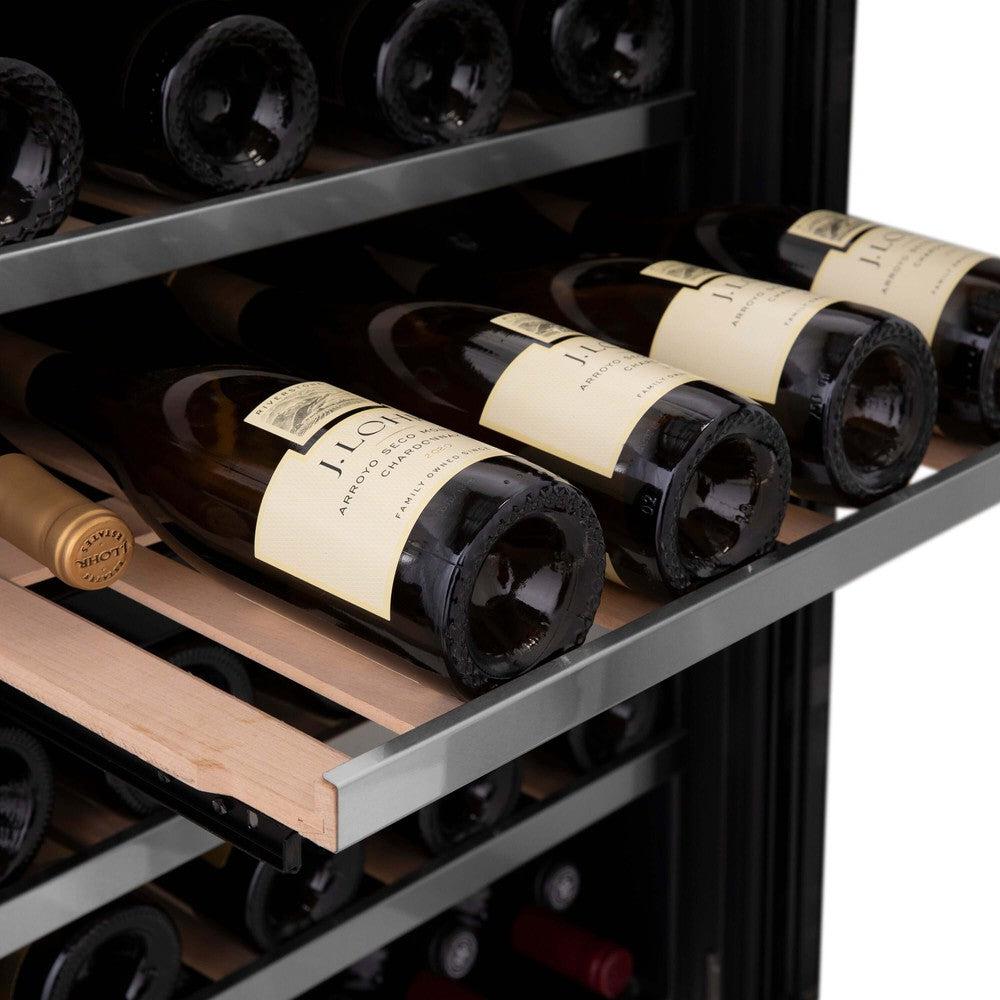 ZLINE Autograph Edition 24 Inch Stainless Steel Dual Zone 44 Bottle Wine Cooler with Champagne Bronze Accents - Perfect for Home Bars, Wine Cellars, and Entertaining Guests (RWVZ UD 24 CB)