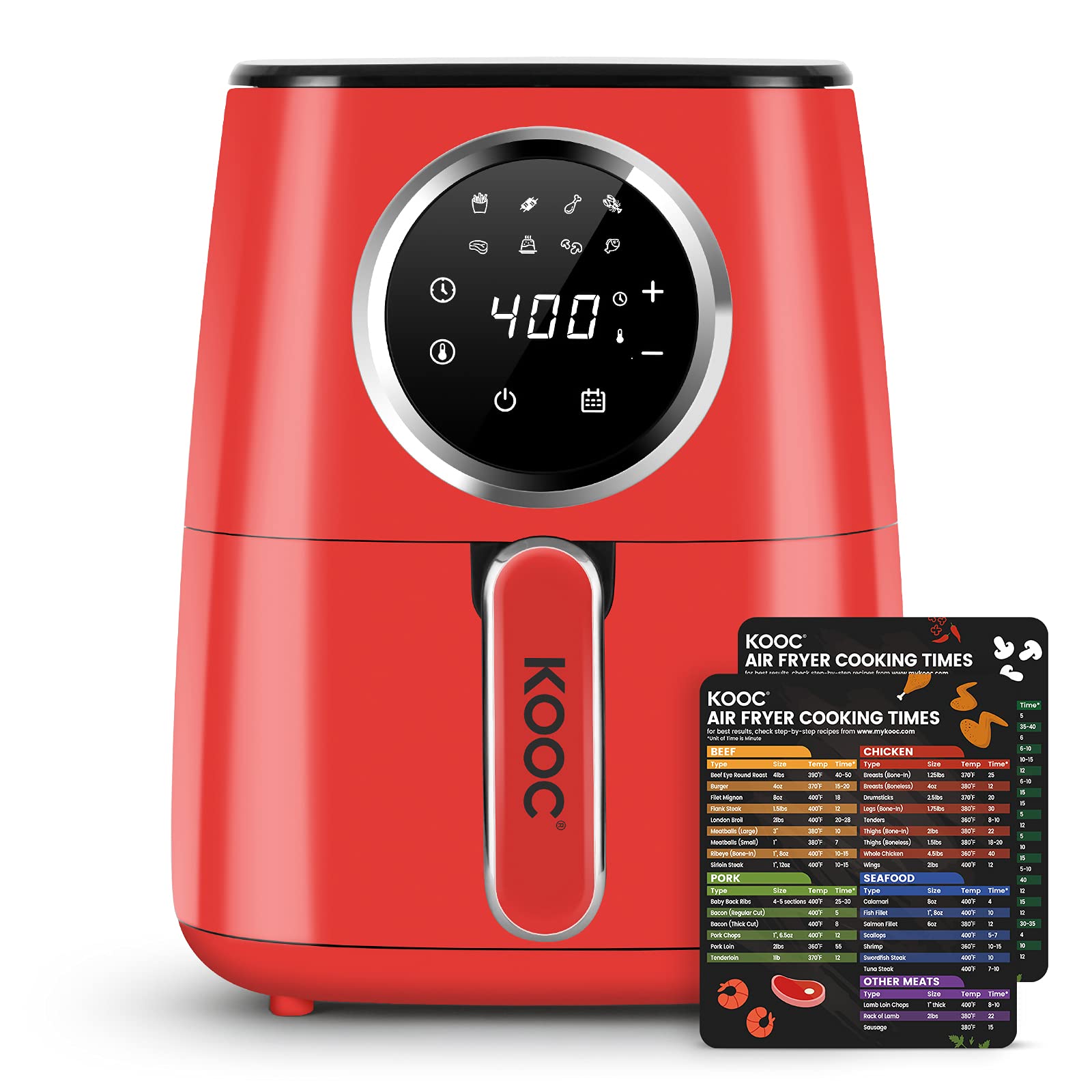 KOOC 4.5 Quart Large Air Fryer Oven - 8-in-1 Electric Hot Cooker with LED Touch Screen, Adjustable Temperature & Time, Nonstick Basket (Red) | Perfect for Healthy Frying, Baking, Roasting & Reheating Meals