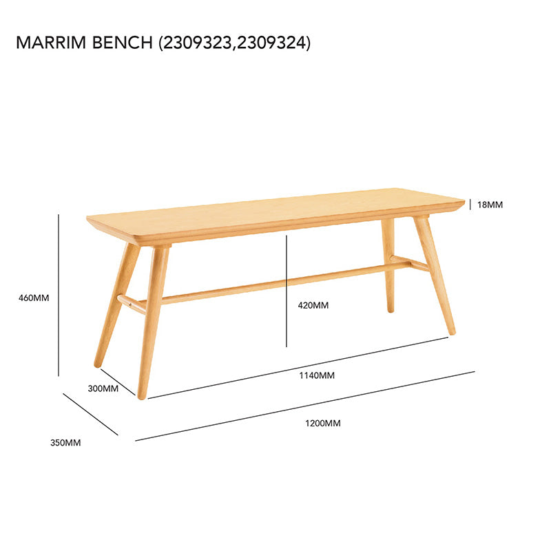 120cm Marrim Wooden Bench - Natural Finish for Living Room, Bedroom, or Entryway Seating
