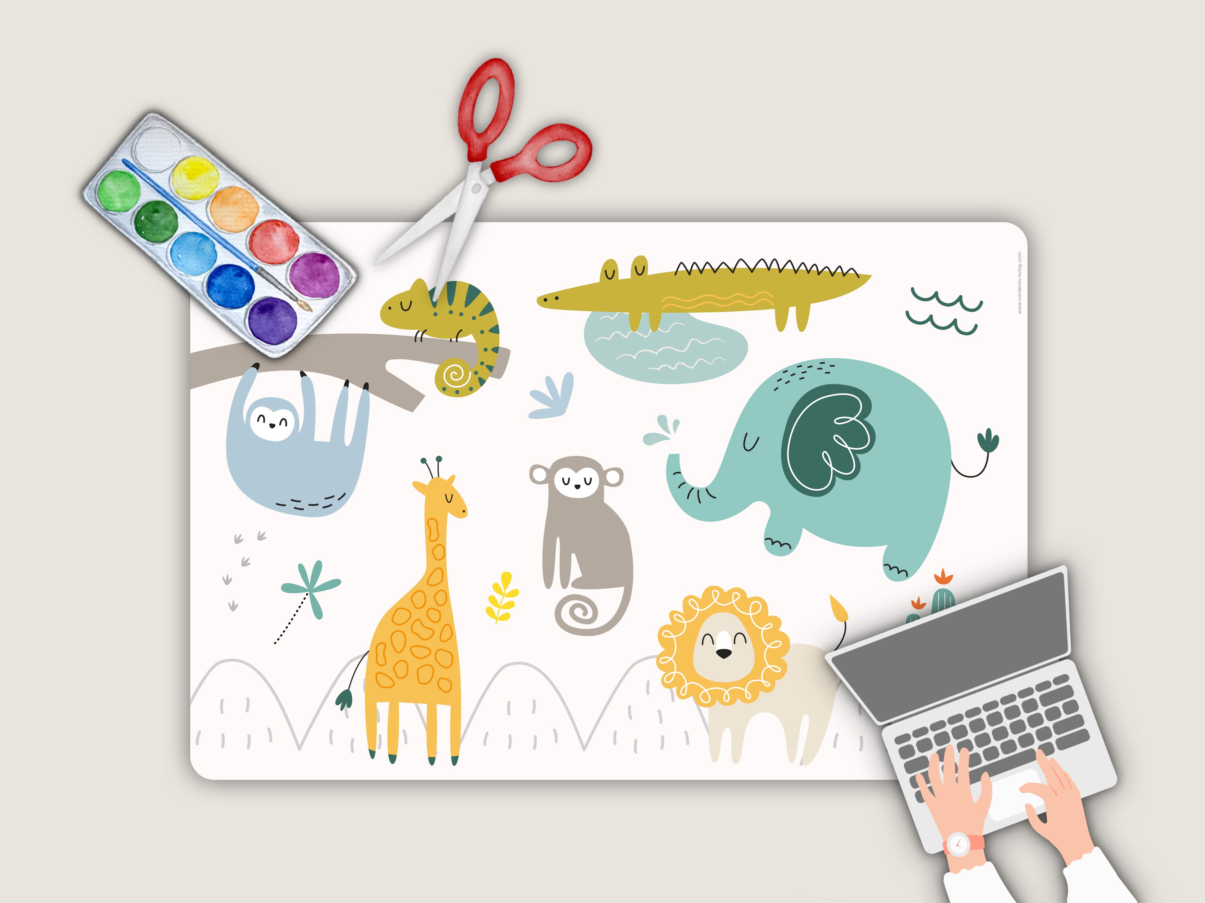 Jungle Animal Kids Desk Mat 60x40cm - Non-Slip Study Table Mat for Children's Learning & Drawing - Perfect for School, Homework & Art Activities