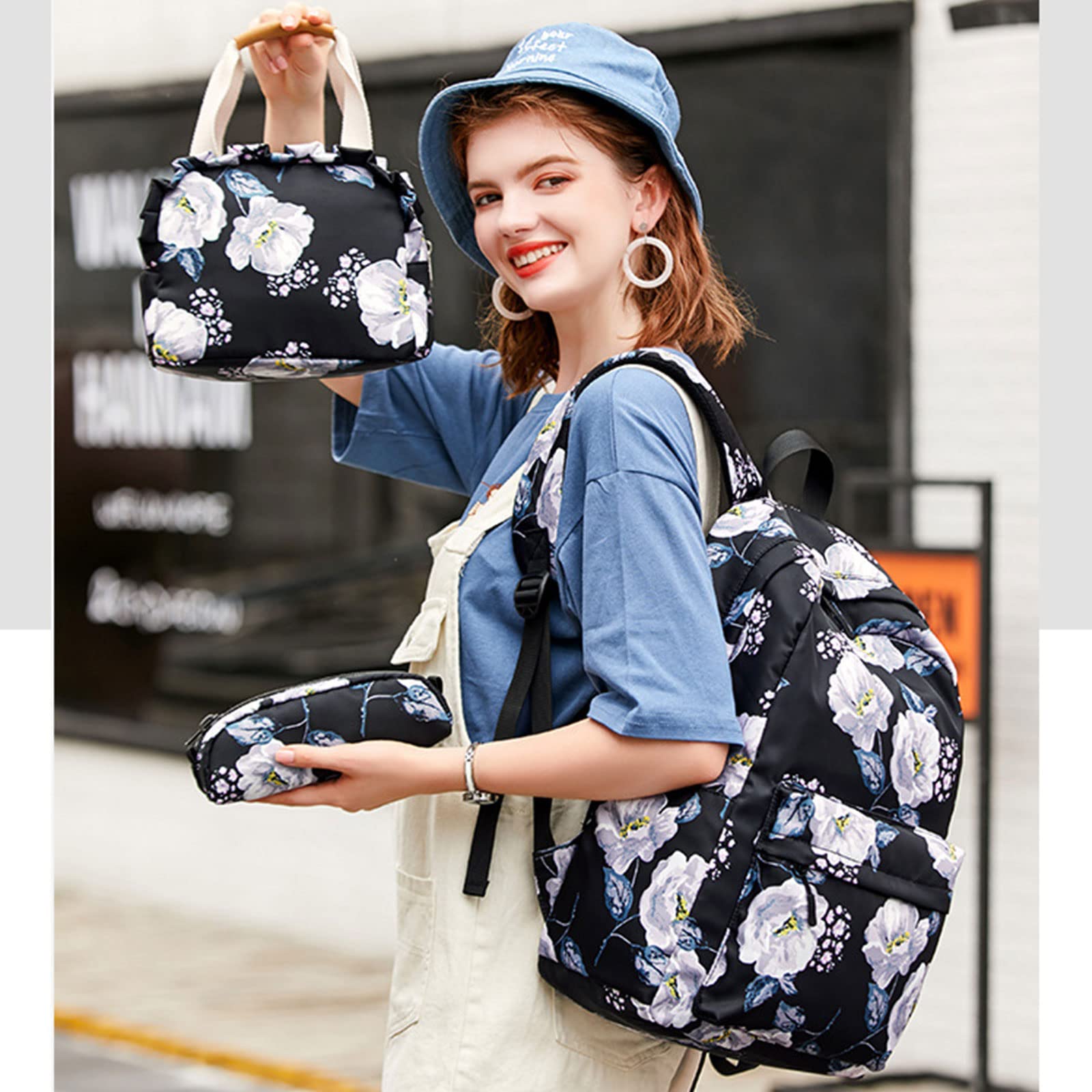 Stylish School Backpack for Teen Girls & Women - Durable Laptop Backpack for College, Travel & Work - Includes Lunch Bag & Pencil Case - Perfect for School, Commuting & Weekend Getaways