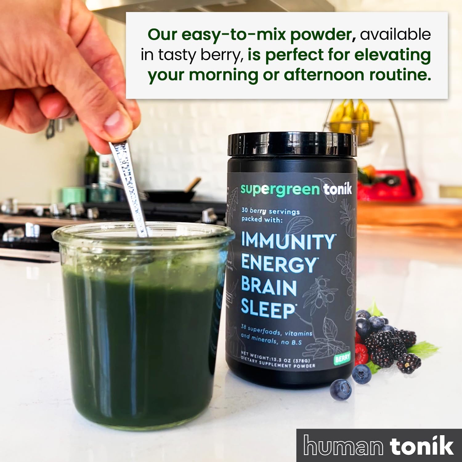 100% Natural Greens Superfood Powder - Organic Daily Supplement with 38 Superfoods, Vitamins & Minerals - Boosts Energy, Reduces Stress & Enhances Immunity - Berry Flavor (3 Tubs, 360g, 30-Day Supply) - Perfect for Smoothies, Juices & Healthy Lifestyles