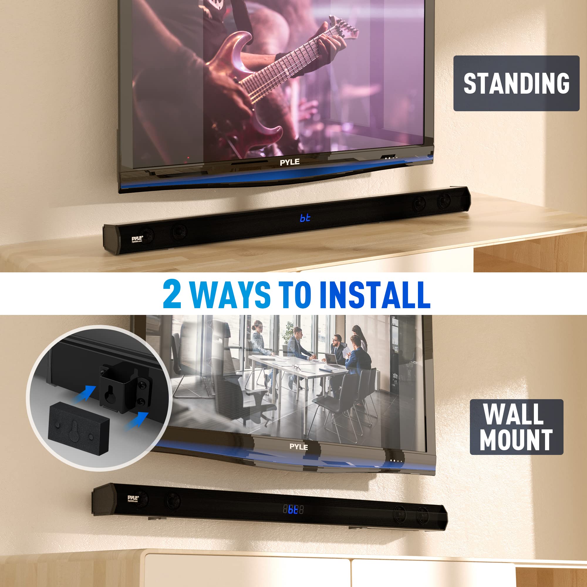 PyleUSA 2.1 Channel 500W Bluetooth Soundbar with Wireless Subwoofer - 35