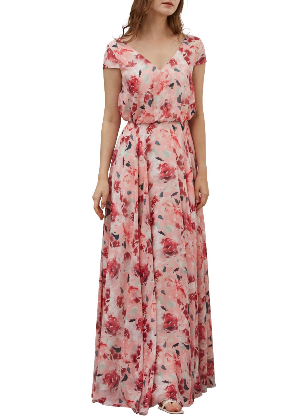 MissJophiel Women's Red Cap Sleeve V-Neck Maxi Dress - Elegant Long Wedding Gown for Bride, Bridesmaid, Mother of the Bride & Guest | Perfect for Evening Parties, Formal Events & Special Occasions