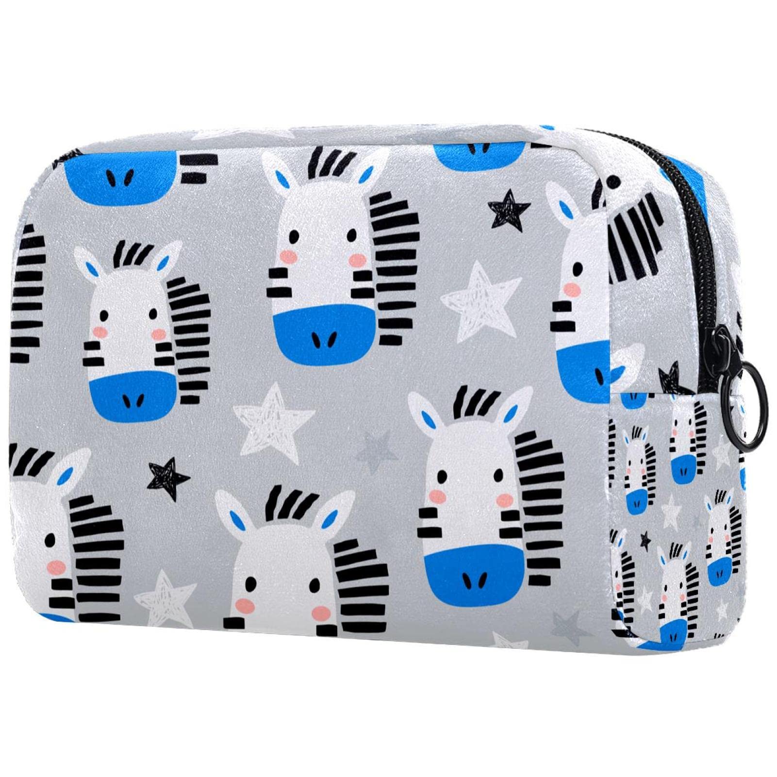 Cute Cartoon Zebra Face & Stars Pattern Makeup Bag - Small Travel Cosmetic Case with Zipper for Women & Teens - Perfect for Toiletries, Beauty Essentials & Travel Organization (Pink, 8x5 Inches)