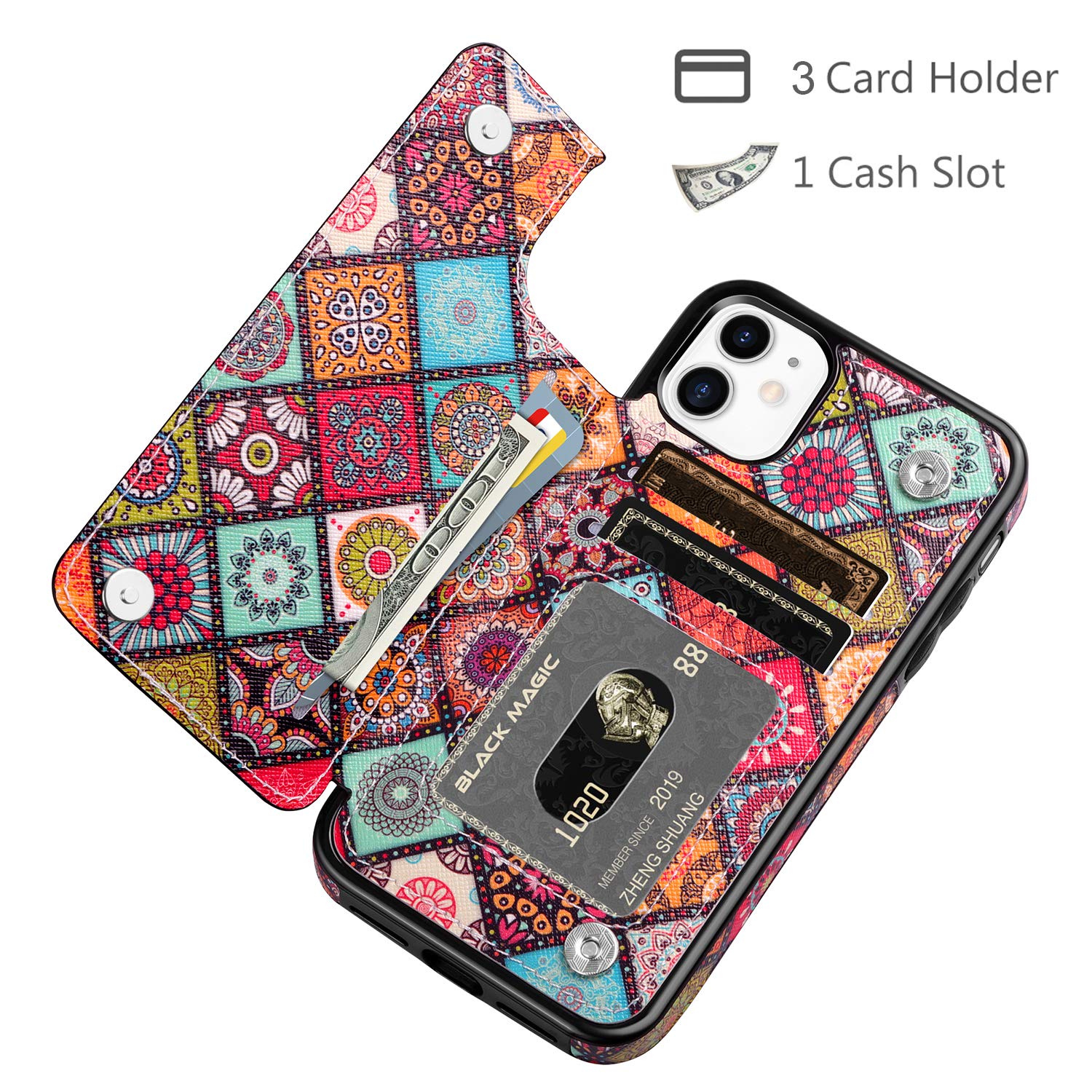 HianDier Slim PU Leather Wallet Case for iPhone 11 (2019) - Magnetic Flip Folio Cover with Credit Card Slots & Protective Shell | Mandala Colorful Design | Perfect for Everyday Use, Travel & Business
