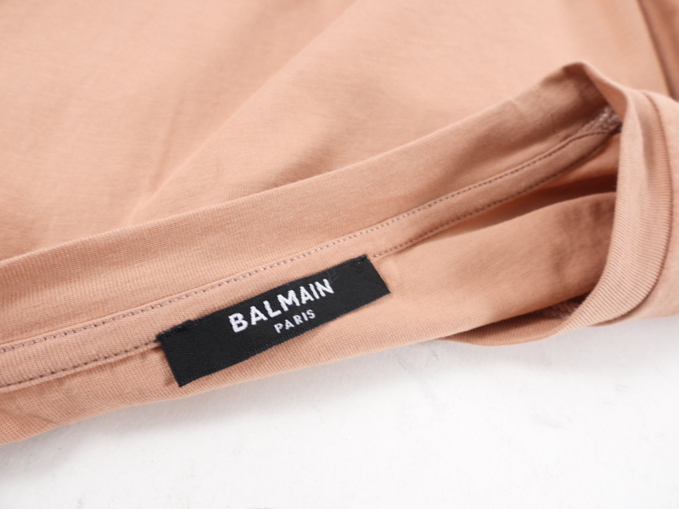 Balmain Logo T-Shirt in Nude & Quartz Pink - Soft Cotton Crewneck Tee for Women | Perfect for Casual Wear, Layering & Everyday Outfits