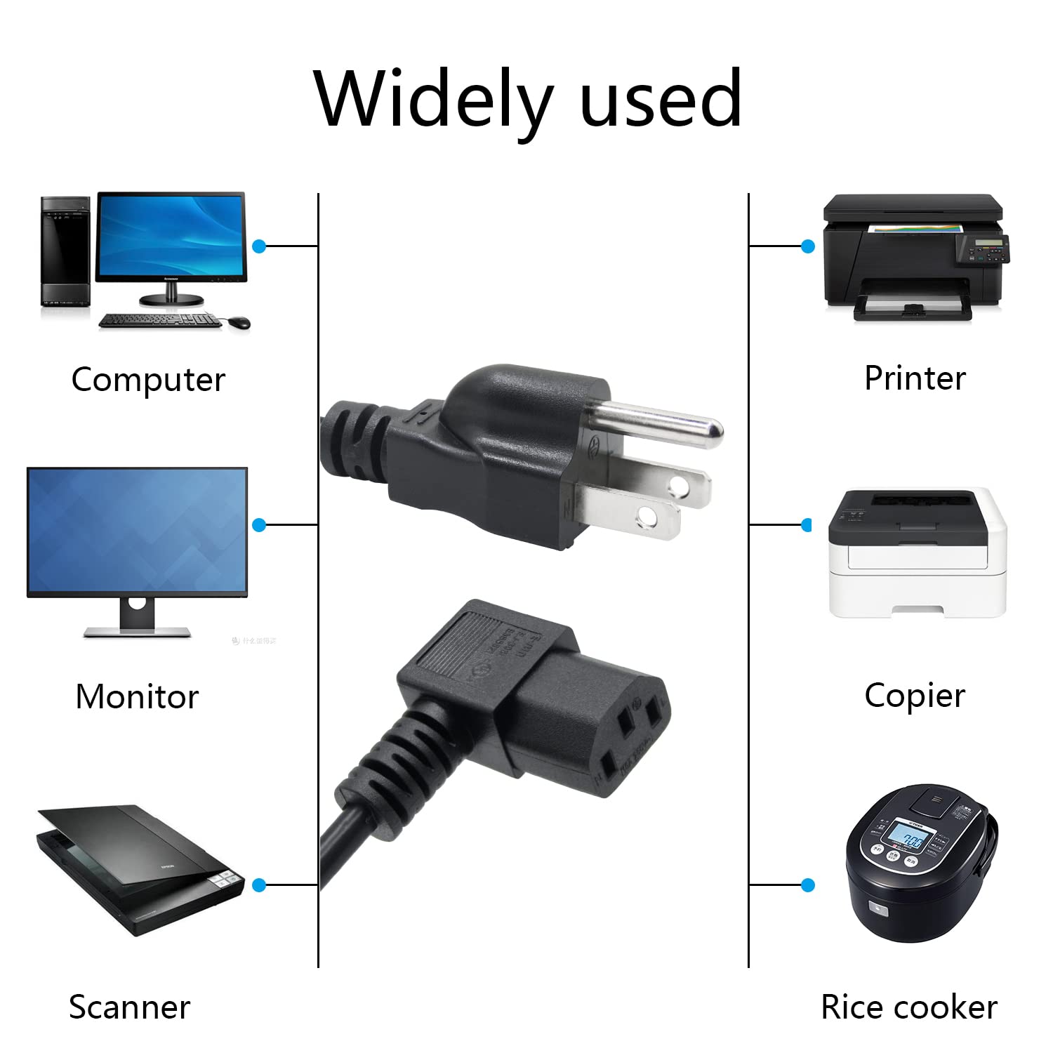 Right Angle Computer Power Cord 5.9FT, 3 Prong for Desktop, Monitor, TV - Home & Office Use
