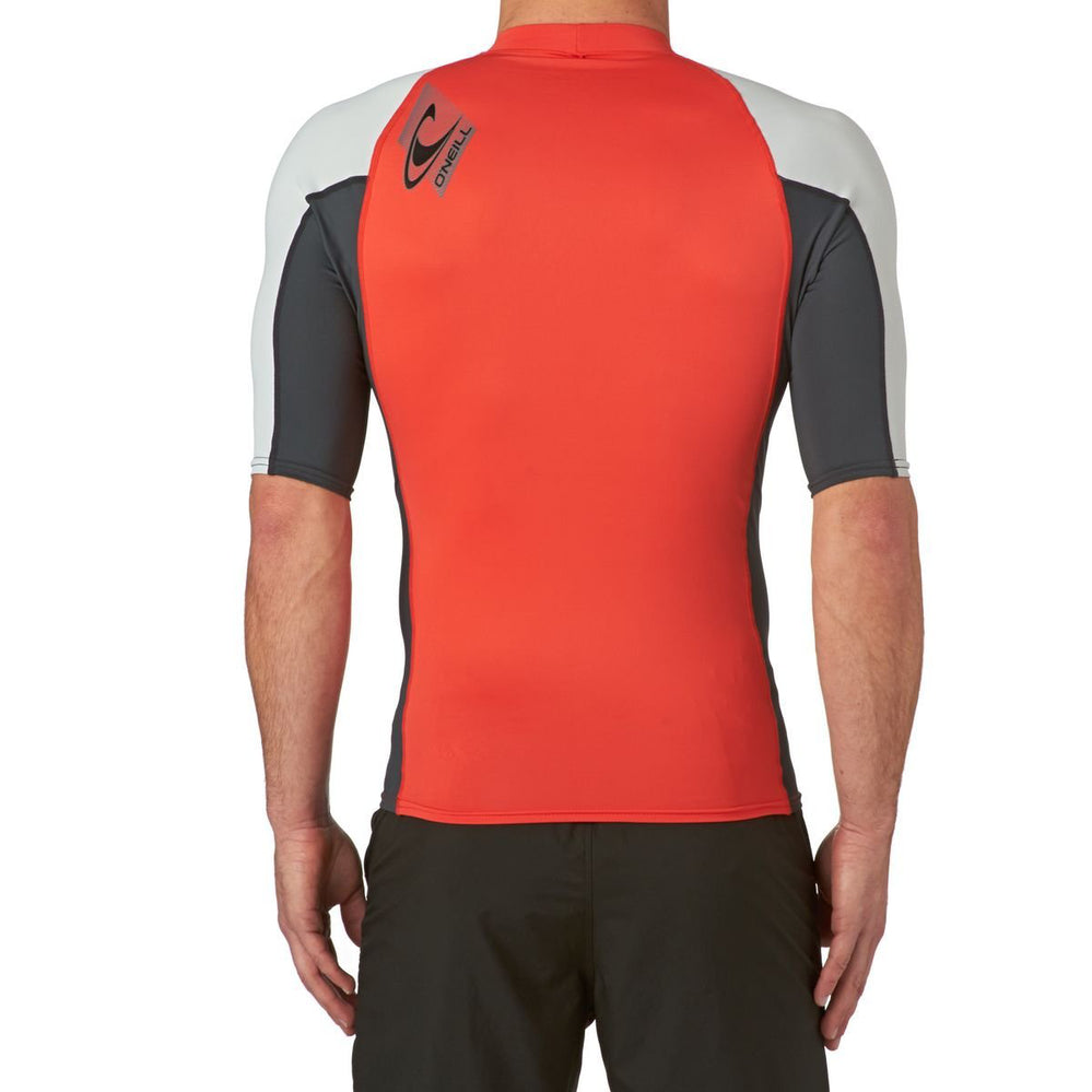 O'Neill Men's Short Sleeve Rash Guard UV Protection Shirt - Neon Red/Graphite/Lunar for Swimming, Surfing & Beach Activities