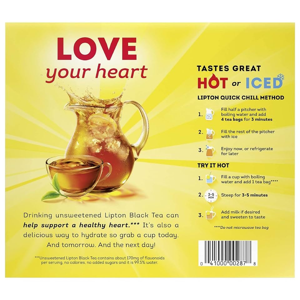 Lipton Regular Black Tea Bags - 100 Count Box (291 Tea Bags) | Premium Quality Tea for Daily Brewing, Iced Tea & Office Use