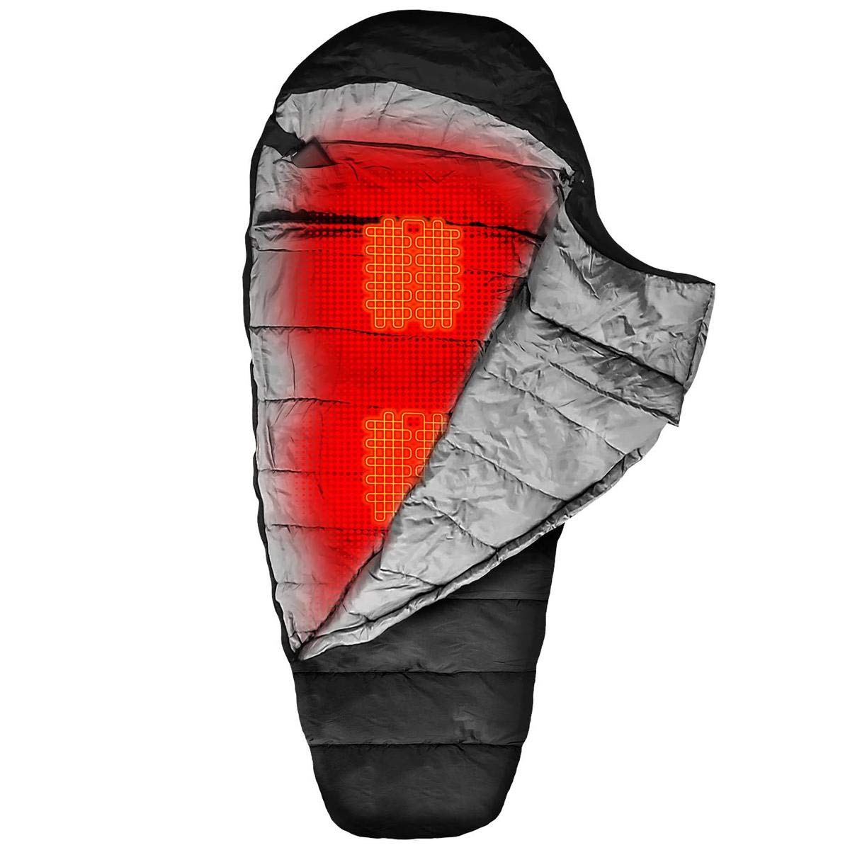 ActionHeat Electric Heated Sleeping Bag for Adults - Portable Mummy Style 5V Battery Powered Warm Sleeping Bag for Camping, Hiking & Winter Outdoor Activities in Cold Weather (Black) | Perfect for Backpacking, Hunting & Emergency Survival Gear