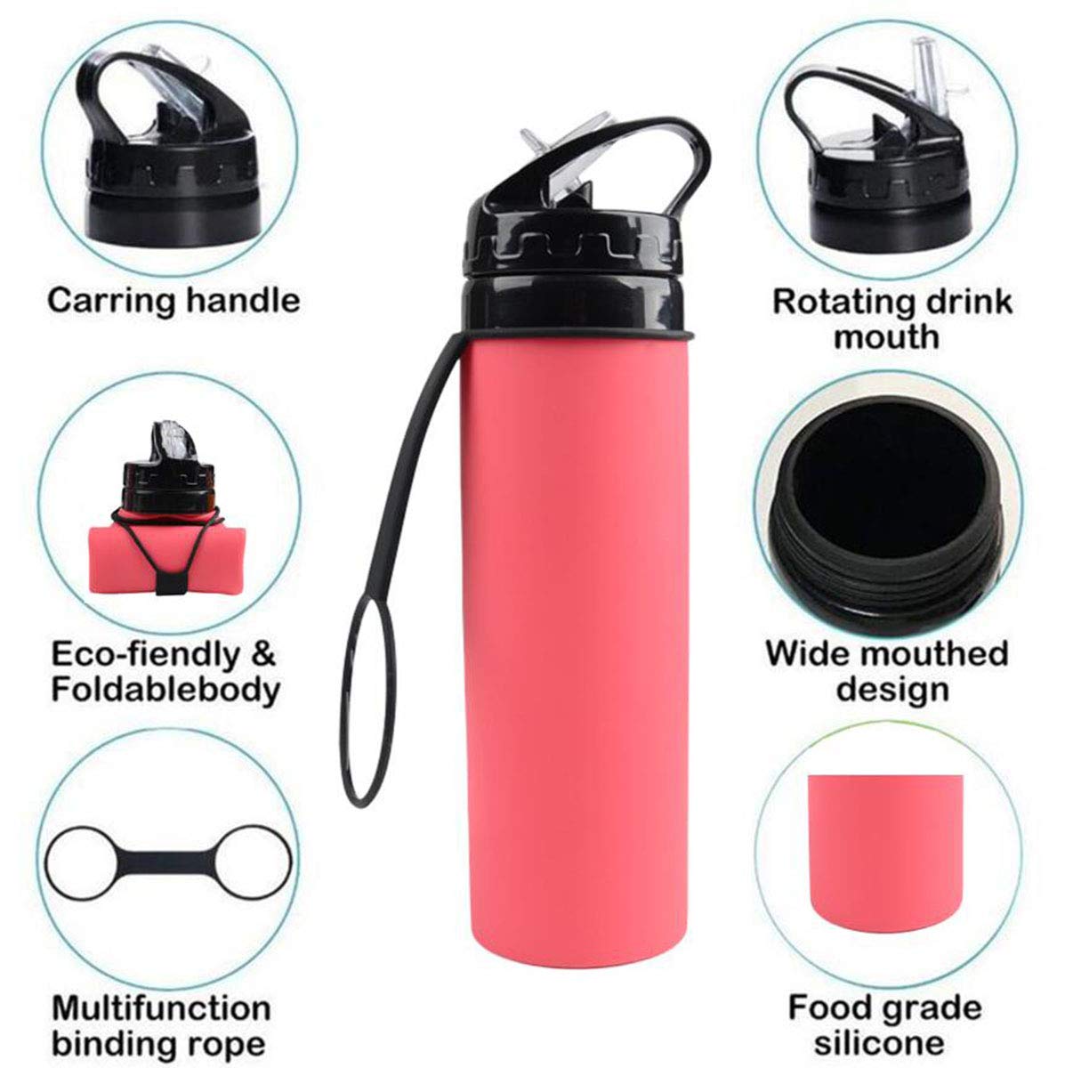 Collapsible Silicone Water Bottle 20.3 oz - Foldable, Leakproof & Ultralight - Perfect for Hiking, Camping, Gym & Outdoor Activities - Space Saving Roll Up Design